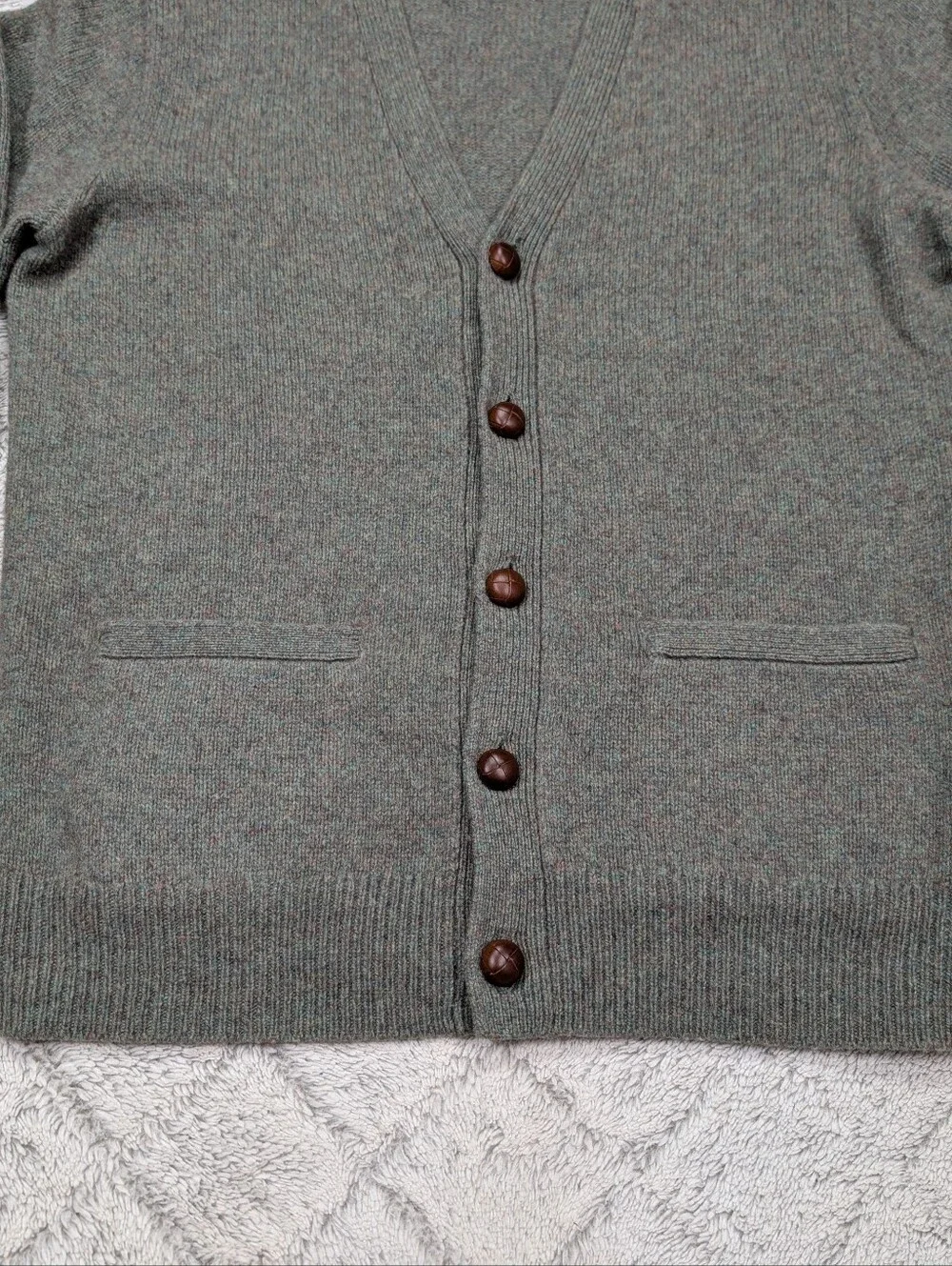Polo Ralph Lauren Sweater Mens S Green Wool Cashmere Cardigan Suede Elbow Pads